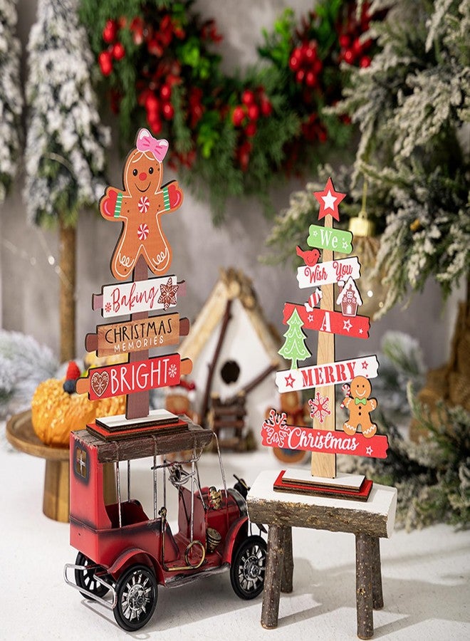 BovcTrraann 2Pcs Wooden Christmas Centerpiece Signs, Wooden Gnome Table Decorations Signs, Merry Christmas Table Toppers, Centerpiece Decorations for Holiday Home Party Indoor Decor (Gingerbread) - Image 3